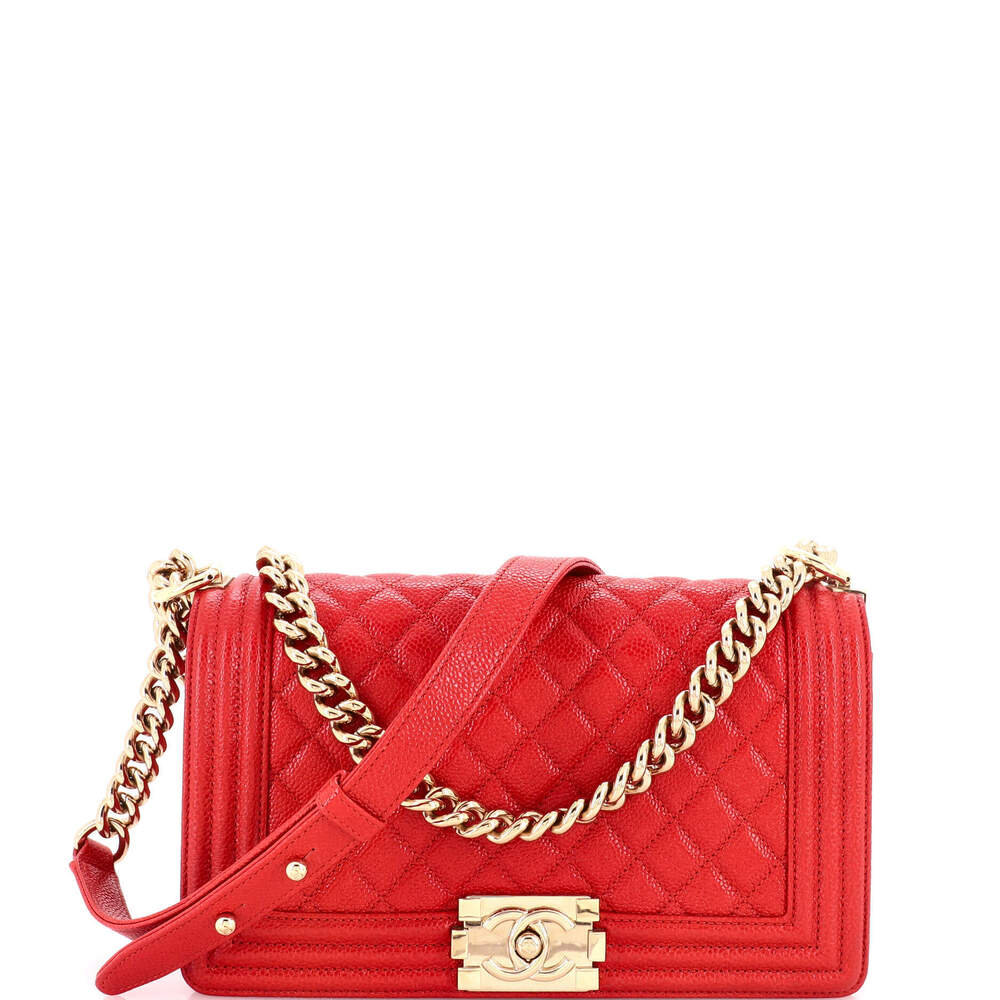 Chanel Old Medium Boy Flap Bag Quilted Caviar